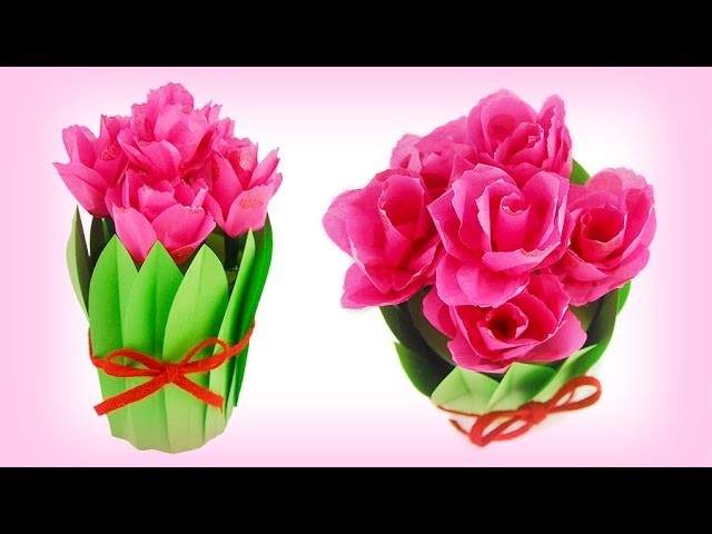 Paper Tulips Bouquet in a Pot ＊Spring & Mother's Day Craft Idea＊