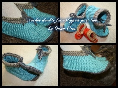 Crochet double face adult size slippers part two
