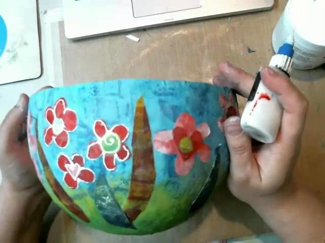 Decorating a Paper Mache Bowl with Gelli Printed Papers
