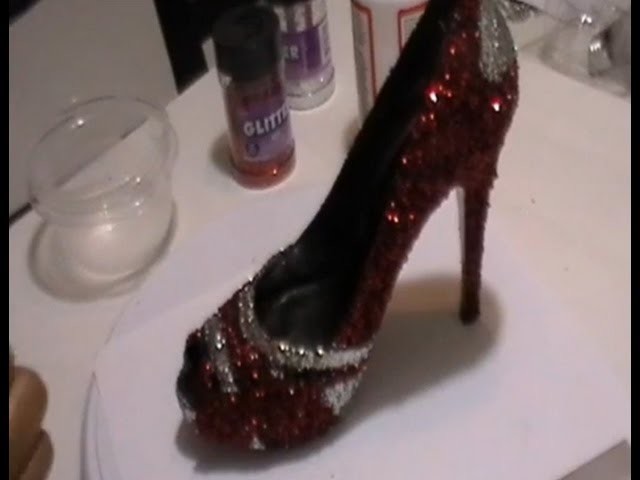 (DIY) Red Glitter Heels with Silver Accents