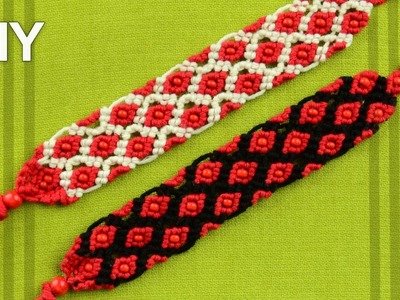How to Macrame Bracelet - Rhombus with Beads. Tutorial