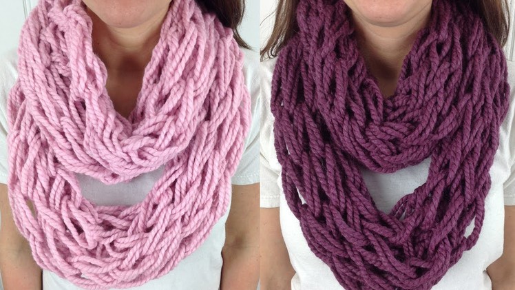 30 Minute Arm Knit Infinity Scarf Cowl with Lion Brand Wool Ease - Left Handed