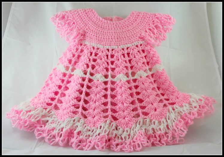 Crochet Baby Dress. Shells and lacy dress - Video 1. subtitulos en espanol