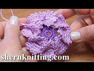 Crochet Flat Center Flower With Picots Tutorial 15Tığ işi çiçek motifi yapımı