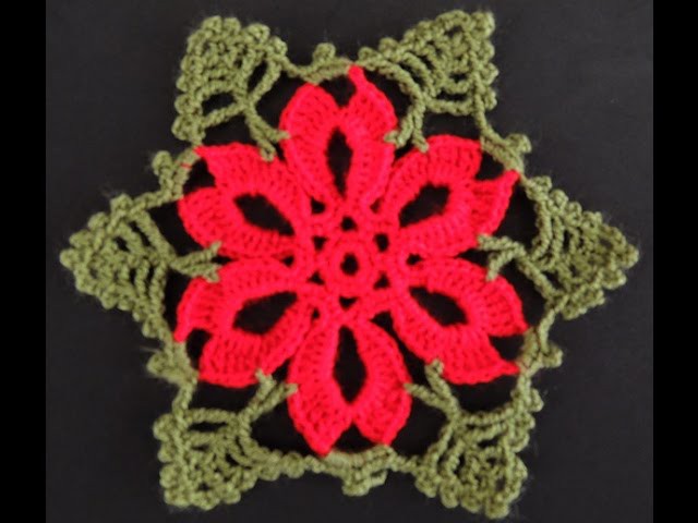 Crochet : Flor de Navidad # 2.  Parte 1 de 2
