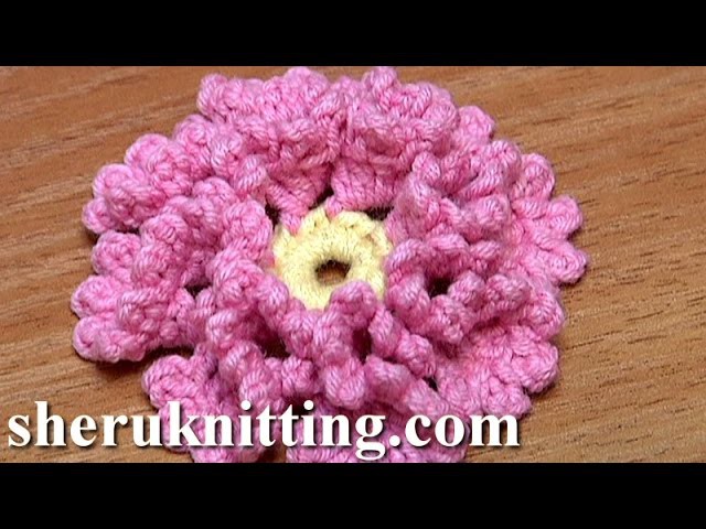 Crochet Flower How To With Zig-Zag Petals and Picots Tutorial 33 Λουλουδι με την Πλεξη Κροκοδειλος