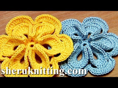 Crochet Flower with Six Petals and 3D Center How To Tutorial 30 Πώς να πλέκω λουλούδι