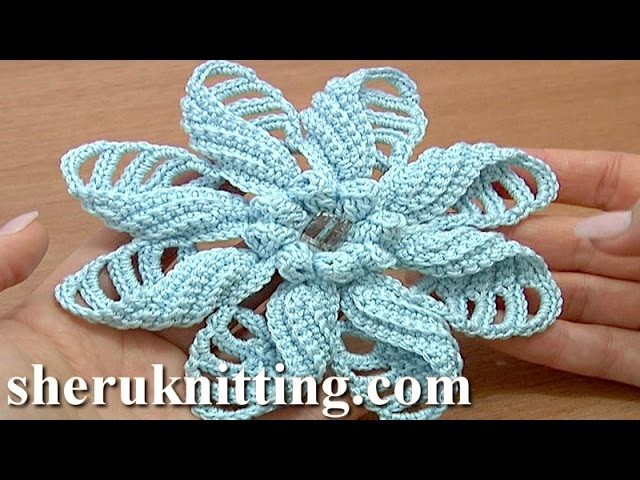 Crochet Folded Petal Flower Tutorial 57 Part 1 of 2 Fiori all'Uncinetto con bottoni usati