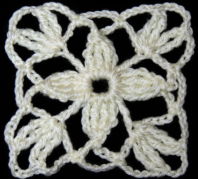 Crochet : Motivo Cuadrado con Flor de 4 petalos