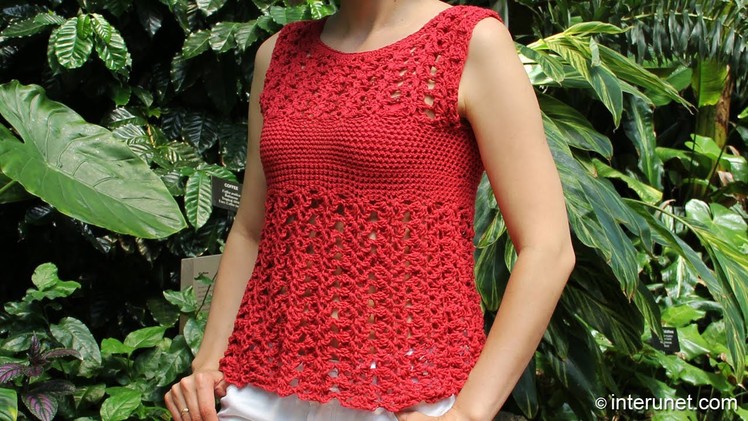 Crochet red azalea stitch summer top