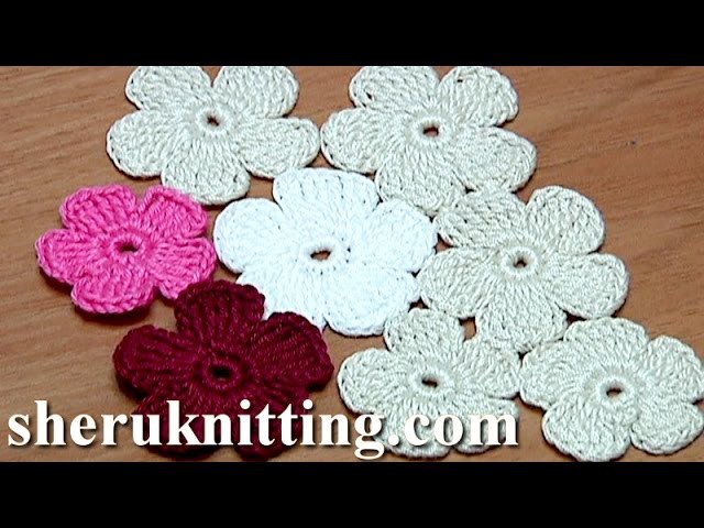 Crochet Simple Five-Petal Flat Flower Tutorial 28 Part 1 of 2 Crochet Fiore