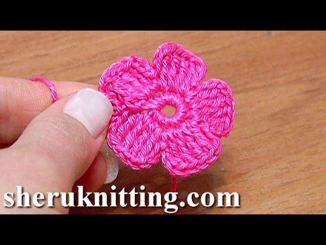 Crochet Small Five-Petal Flat Flower Tutorial 28 Part 2 of 2 Come fiori all'uncinetto