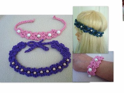DIY,  Crochet Pearl Headband, or Bracelet