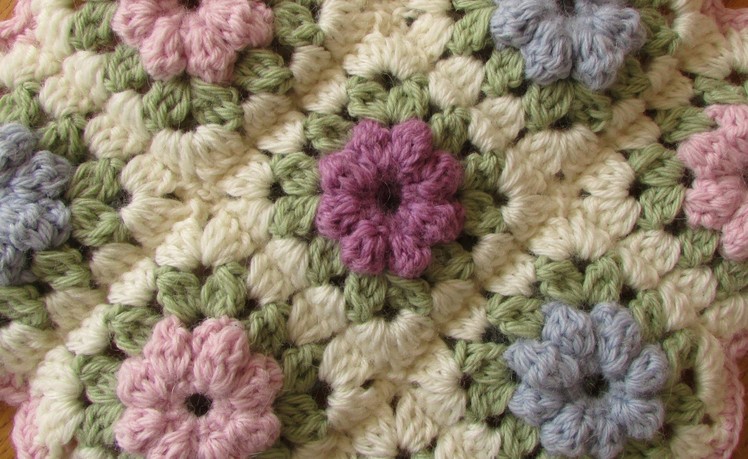 EASY crochet pretty puff stitch flower blanket - flower granny square tutorial