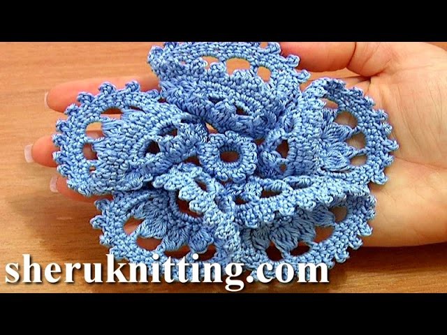 Flower 3D Five Folded Petals Crochet Tutorial 63 Part 1 of 2 Crochet Petals Made of Complex Stitches