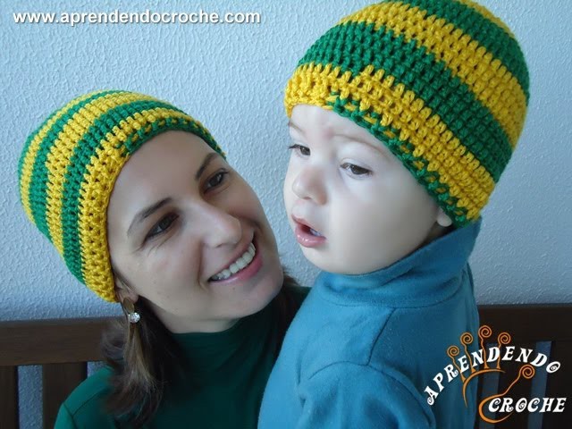 Gorro Crochê Brasil Tal mãe, tal filho - Bebê - Aprendendo Crochê