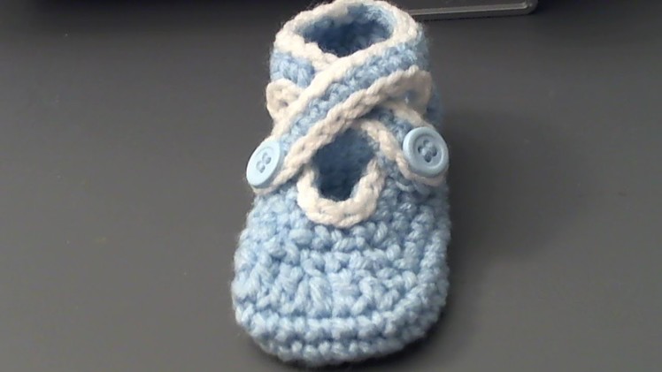 How to crochet baby shoes with criss cross strap- zapatitos de bebe en crochet