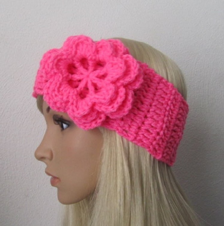 How to Crochet Earwarmer.Headband with a Flower Pattern #3│by ThePatterfamily