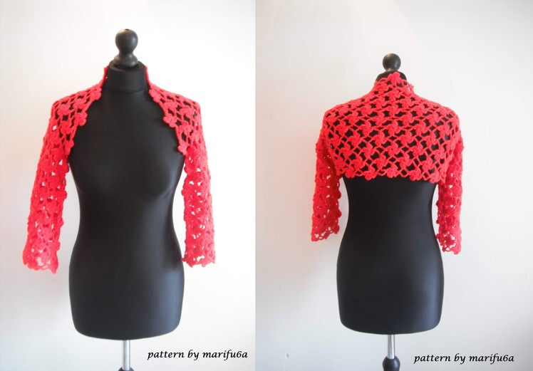 How to crochet flower red bolero shrug for beginners free pattern tutorial by marifu6a