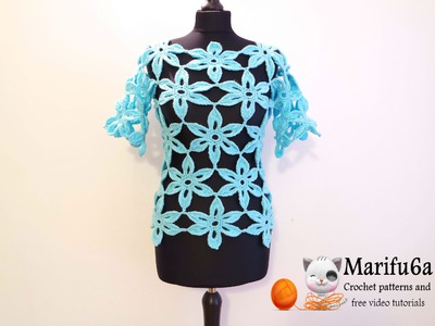 How to crochet flower tunic top sweater free pattern tutorial