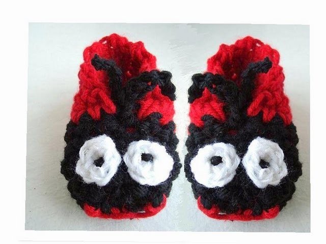 HOW TO CROCHET LADY BUG SLIPPERS.