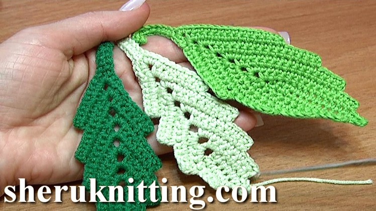 How To Crochet Two-Side Leaf With Chain Spaces In The Middle Tutorial 1
