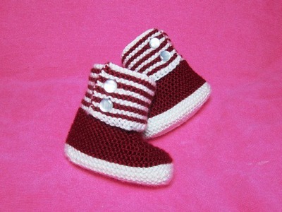 How to Knit Boot Style Red and White Baby Booties Part 1 - Right Bootie