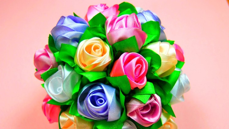 Мастер-класс: Бутоны Роз в Букет-Шар.  Ribbon Rose, Bouquet-Ball. ✿ NataliDoma