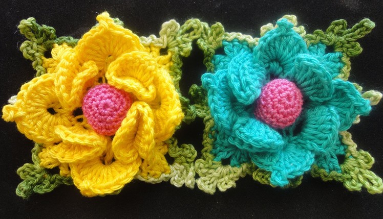 Объёмный цветок в квадрате Вязание крючком Volumetric flower squared Crocheting