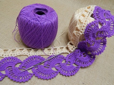 Orilla # 14 Abanicos dos colores Crochet parte 1 de 2