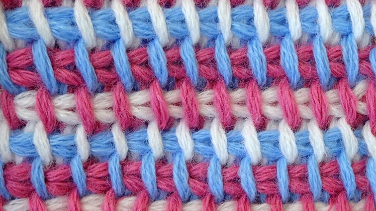 Tunisian crochet pattern   Трёхцветный тунисский узор вязания крючком  3
