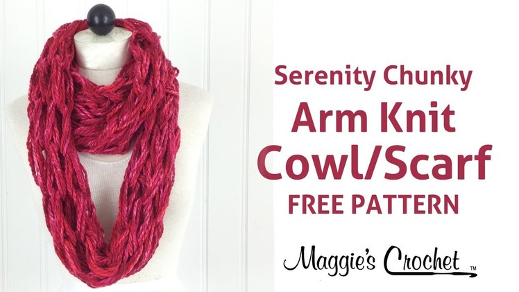 Arm Knit Cowl or Scarf with Serenity Chunky Yarn - Right Handed