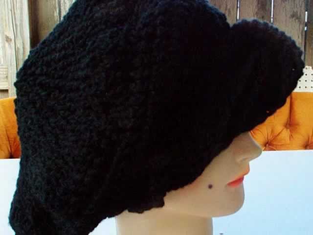 CAROLYN Unique Crochet Slouchy Beanie Hat in Black