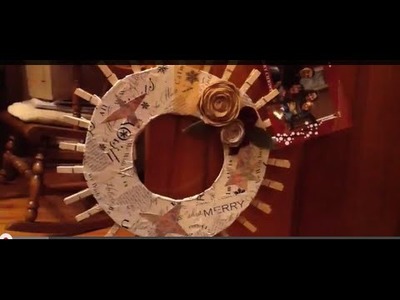 Easy how to make a Christmas "greeting card display" decoupage wreath with clothes pins