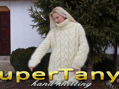 16.01.2013 Ivory off white hand knitted rich cable decorated mohair T-neck sweater by SuperTanya