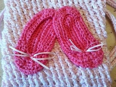 Crochet easy ballet slipper applique DIY tutorial