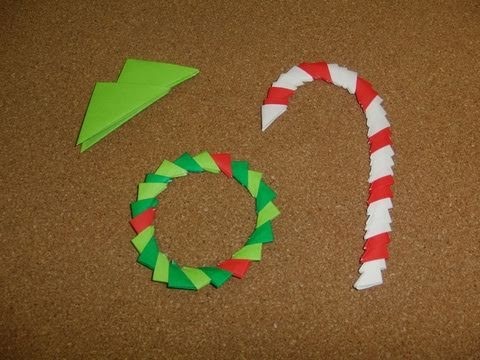 Daily Origami:  161 - Christmas - Wreath and Candy Cane