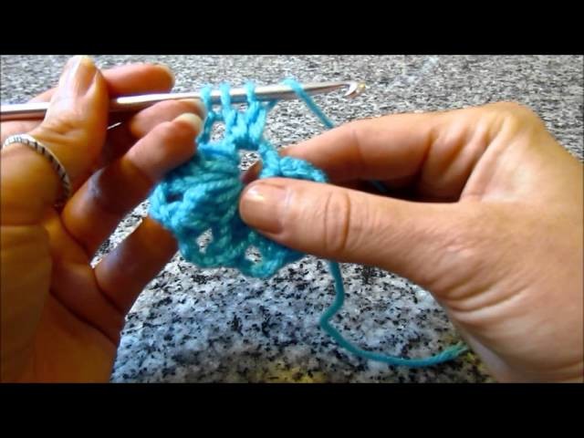 How to crochet a Double Stitch Cluster (dc-cl) (left handed)