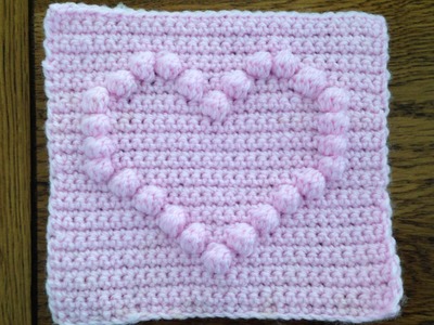 How to crochet a square with heart bobble chart