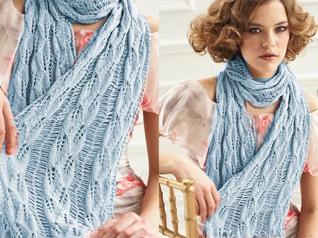 How to Knit Scarf Drop Stitches Leafy Bind Off