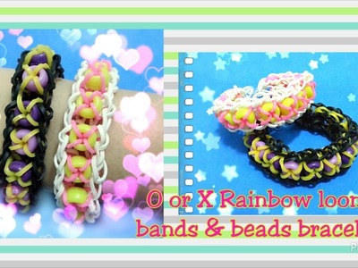 Rainbow loom cross bracelet with beads loom bands tutorial (original design)