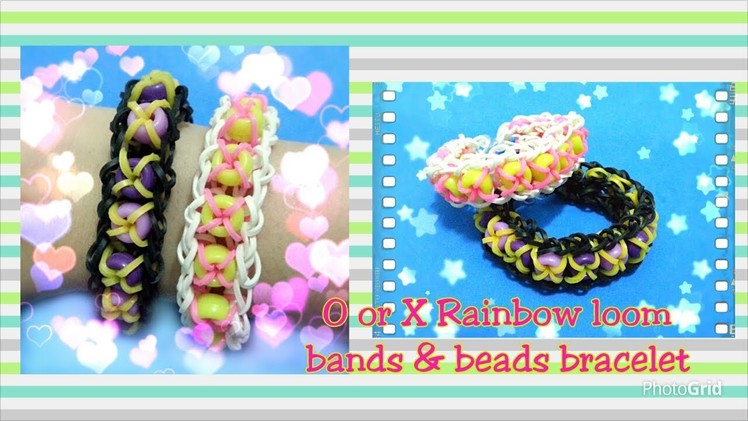 Rainbow loom cross bracelet with beads loom bands tutorial (original design)