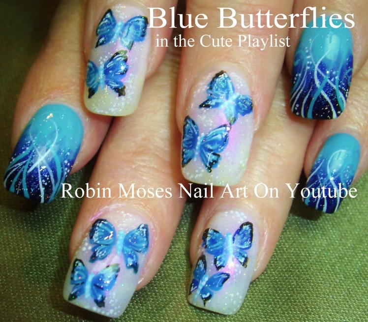 Blue Butterfly Nail Art Design Tutorial