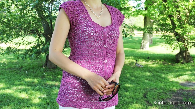 Crochet a women's lace button up blouse