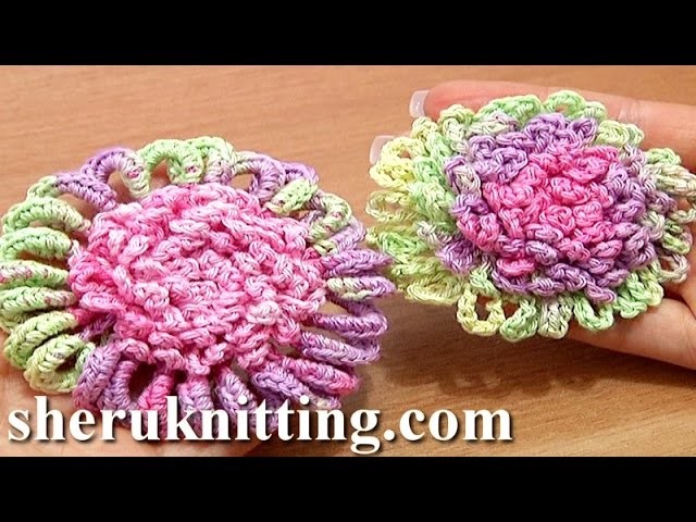 Crochet Flower Ruffled Center How to Tutorial 52 Virkkaa kukkakuviot
