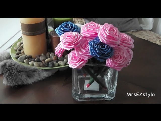 ✄Easy DIY✄ Ribbon Rose Pen, recycle your ugly hotel pens!