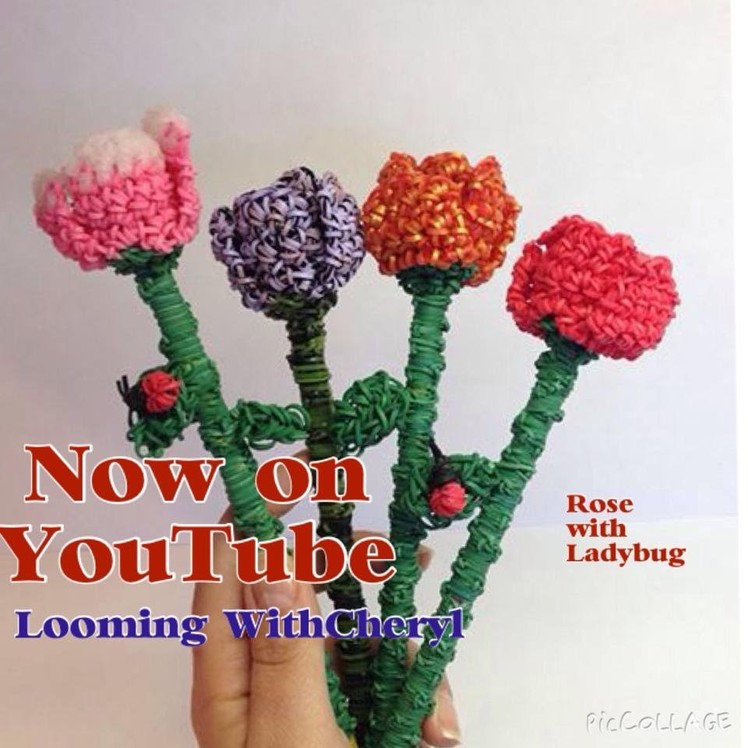 Rainbow Loom Rose Flower. ladybug. Leaf -Looming WithCheryl
