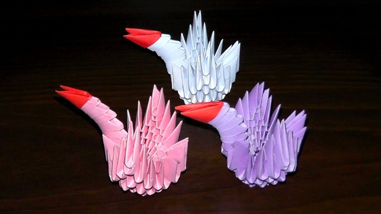 3D origami small swan assembly diagram for beginner (tutorial, instructions)