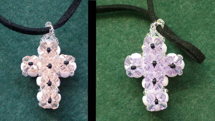 Beading4perfectionists : Double sided Cross pendant made with beading tutorial