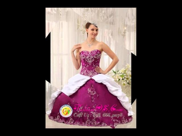 Beautiful Bright Purple and White Sweet 16 Dress Sweetheart Satin and Taffeta Embroidery Ball Gown